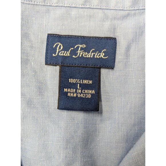 Paul Fredrick Button Up Shirt Men Size L 100% Linen Stripe Coastal Resort Casual - Picture 7 of 8